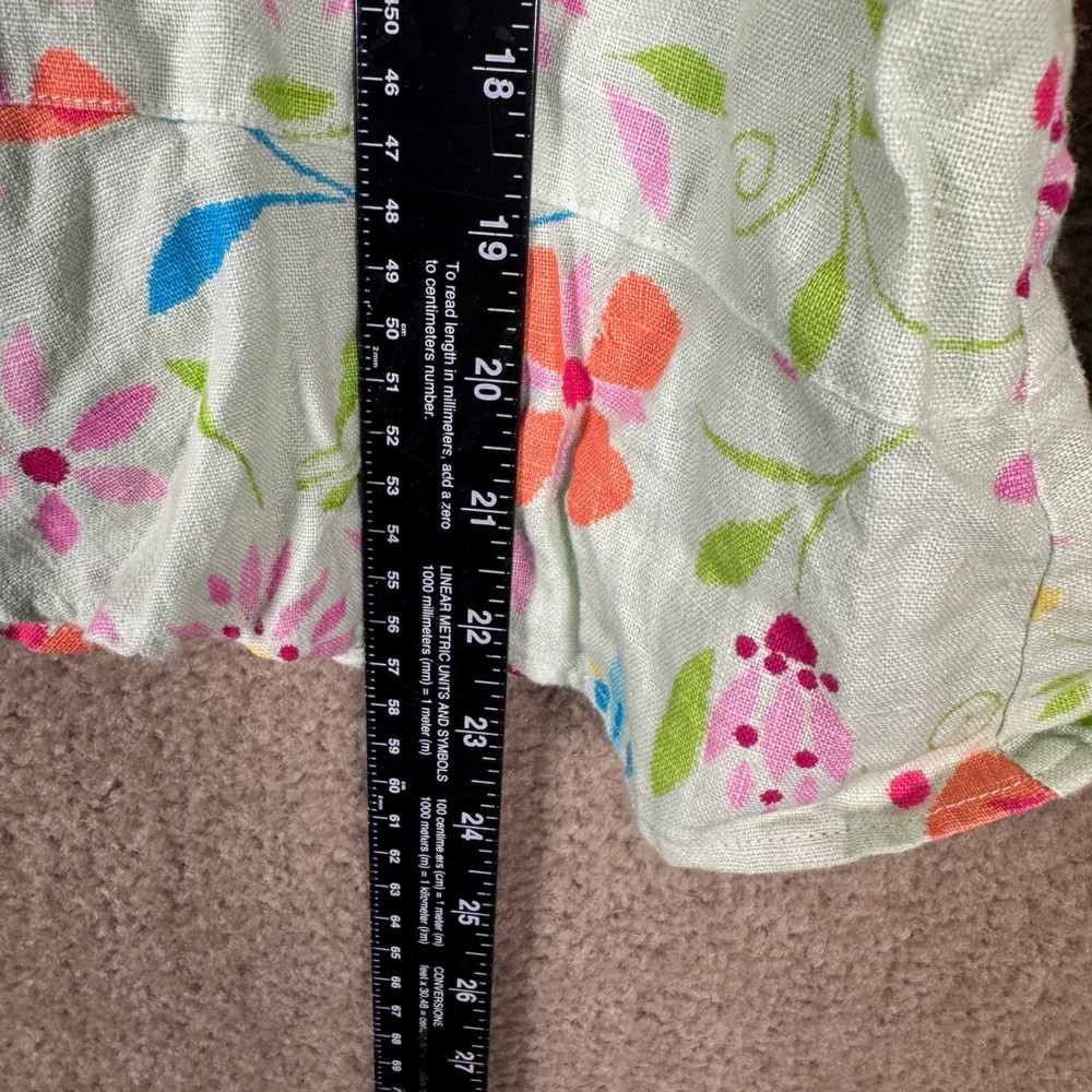 Habitat Button Front Top Womens Small Green Floral Linen 3/4 Sleeve Lagenlook - Picture 5 of 10